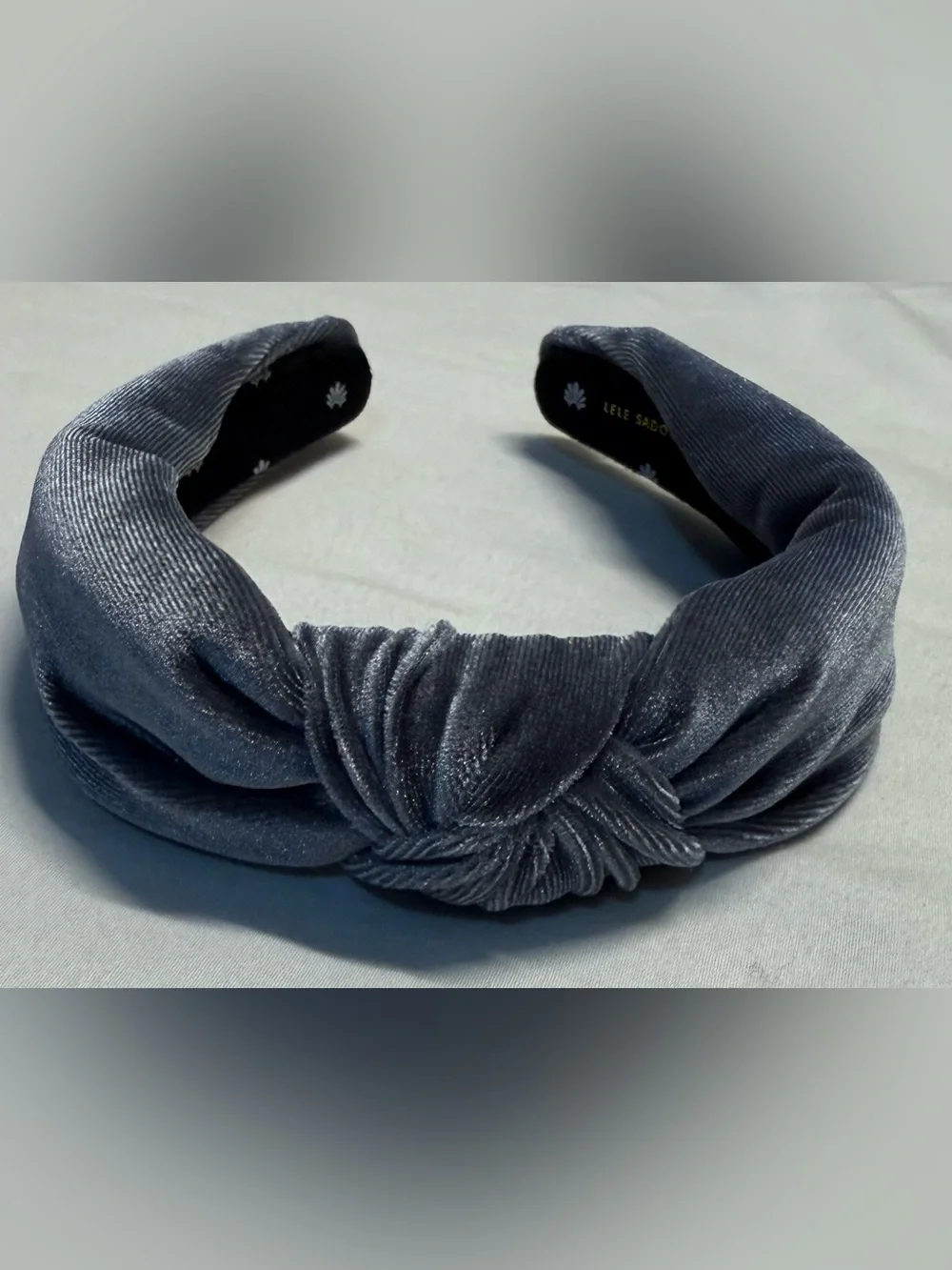 Lele Sadoughi Gray Velvet Padded Knotted Headband Hair Accessory